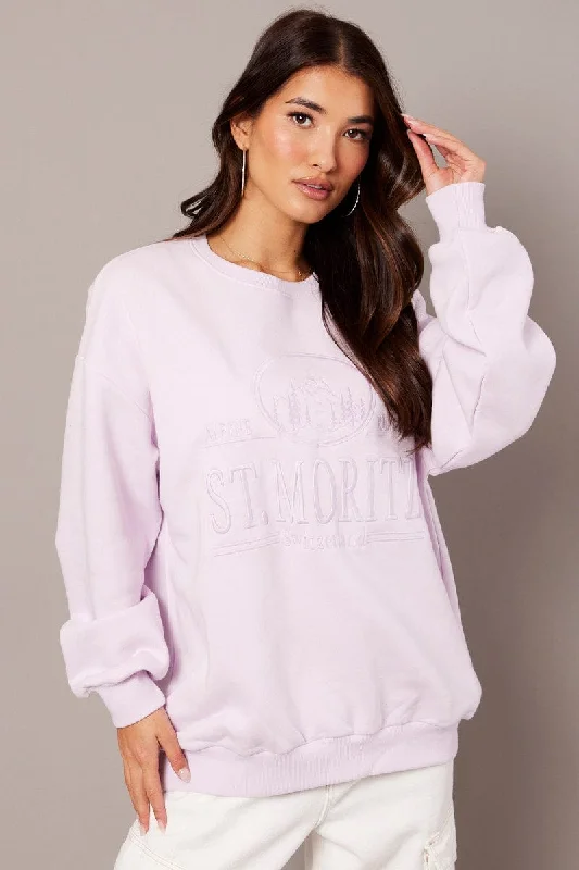 Hunting Knit TopsPurple Graphic Sweater Long Sleeve