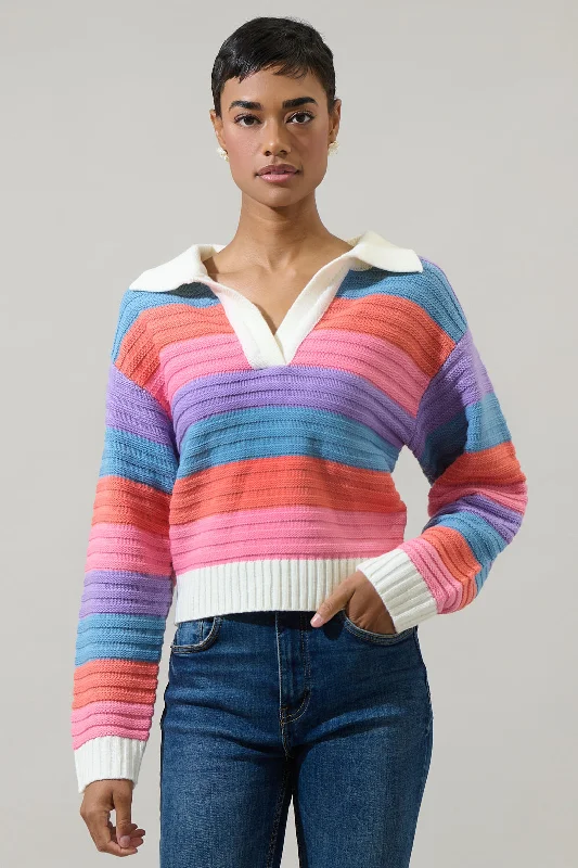 Bamboo Knit TopsRoselin Striped Collared Sweater