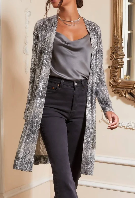 Band Merch Knit TopsSequin Duster In Silver