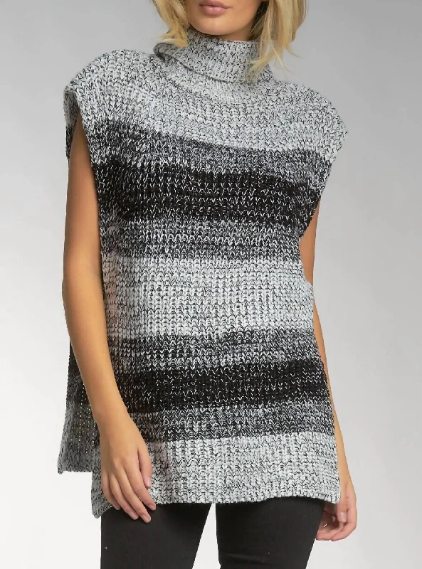 Metallic Knit TopsSleeveless Sweater In Black/grey Stripe