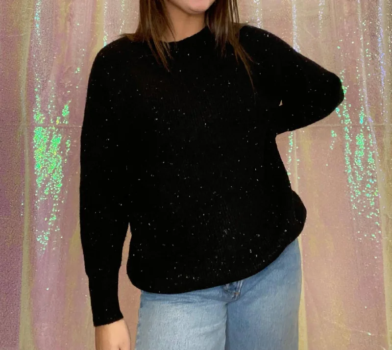 Work Knit TopsStarry Night Crew Neck Tunic Sweater in Black