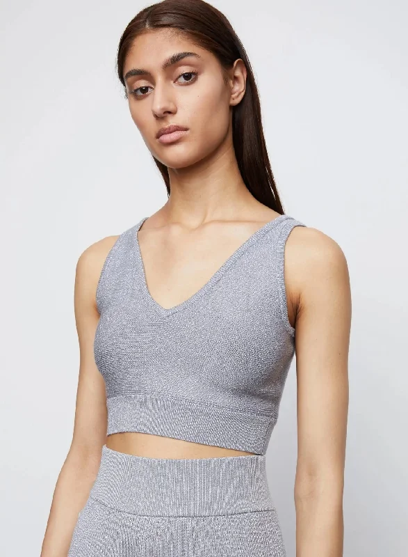 Oversized Knit TopsStella V Neck Sweater Tank in Silver