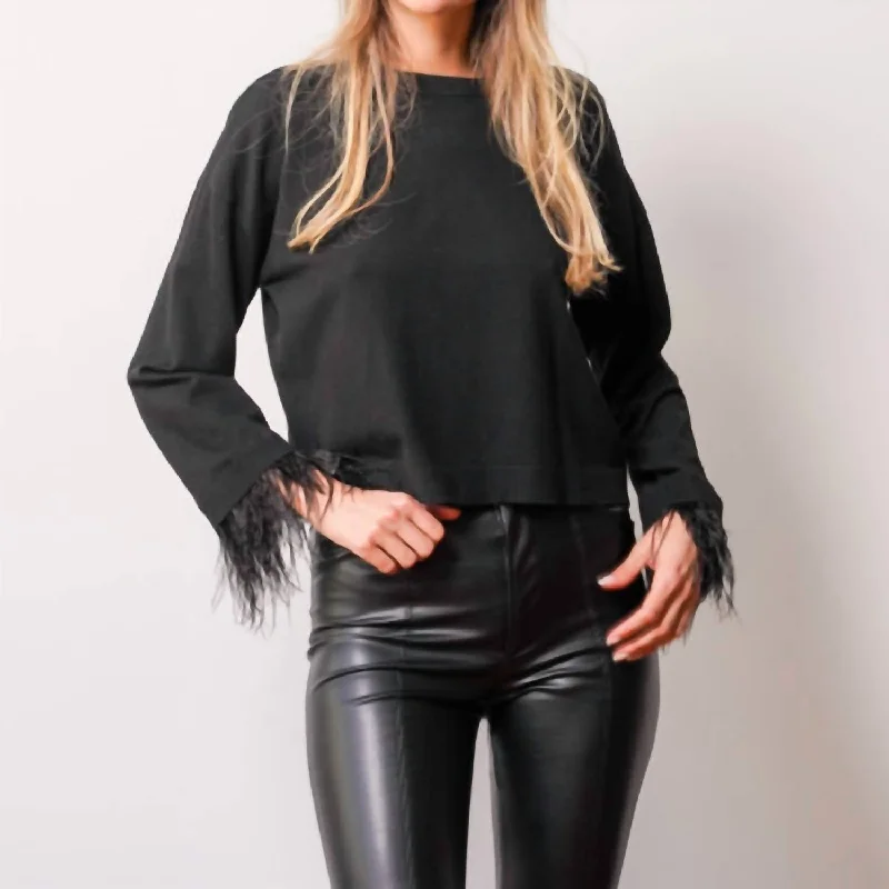 Polyester Knit TopsSunny Marabou Pullover In Blush in Black