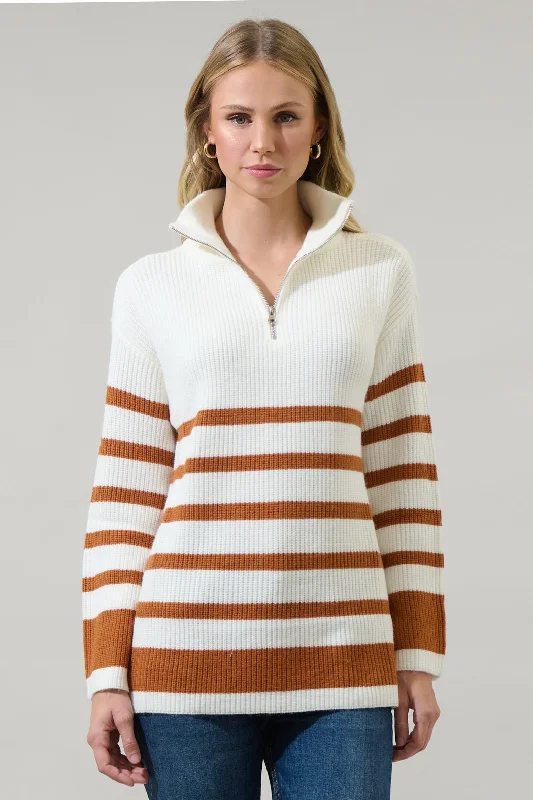 Turtleneck Knit TopsTifton Striped Half Zip Up Sweater