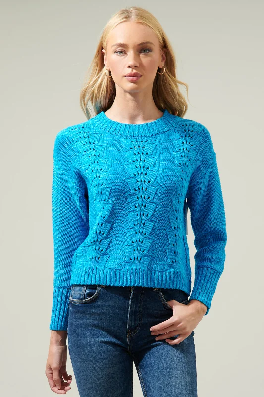 Polyester Knit TopsToranto Pointelle Long Sleeve Sweater