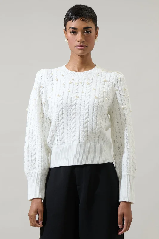 Graphic Knit TopsToxey Pearl Round Neck Sweater