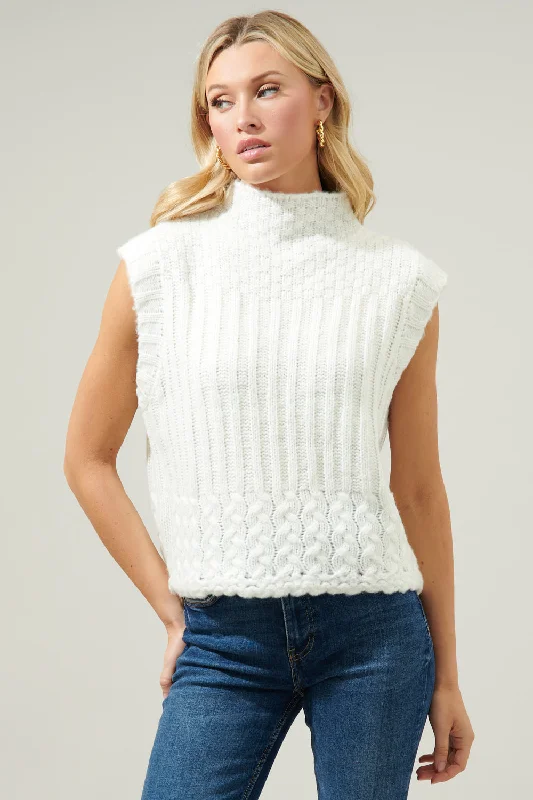 Silk Knit TopsTrish Mixed Knit Mock Neck Sweater Vest