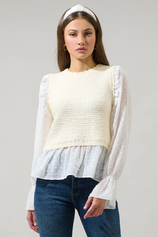 Leather-Paneled Knit TopsWillette Ruffle Sweater Vest Top