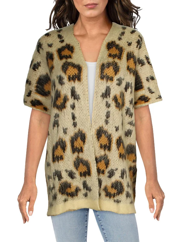 Yoga Knit TopsWomens Animal Print Open Front Cardigan Sweater