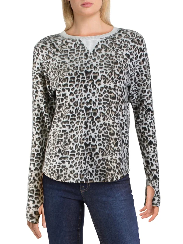 Spring Knit TopsWomens Animal Print Ribbed Pullover Sweater