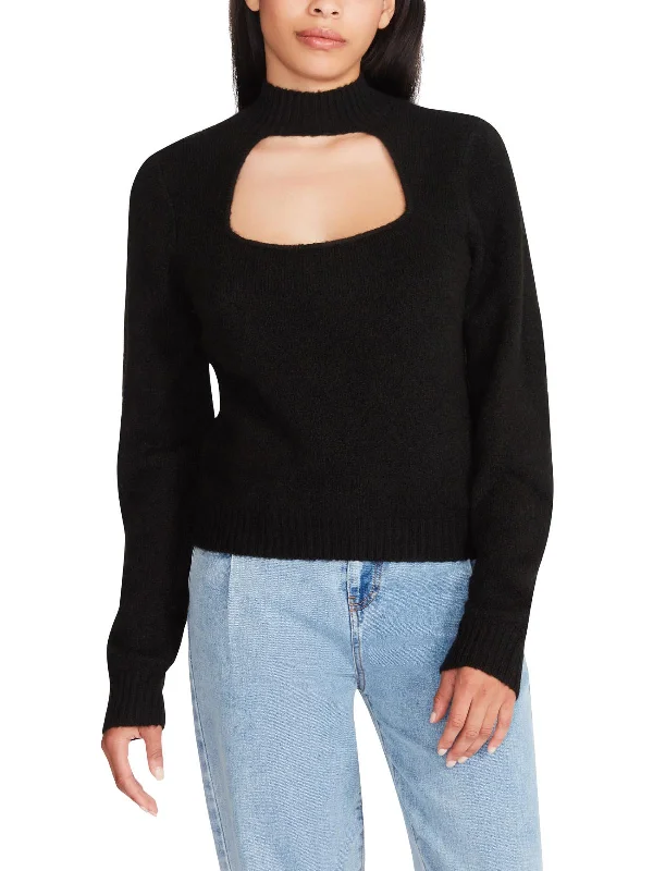 Athletic Knit TopsWomens Knit Cut-Out Mock Turtleneck Sweater