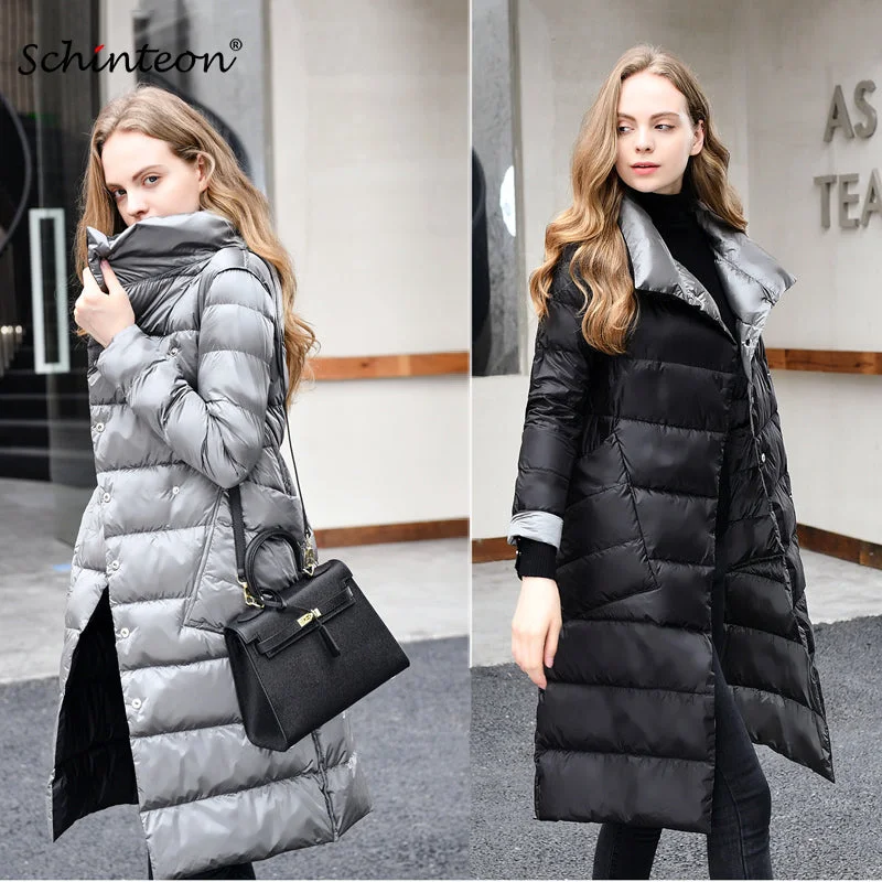 Logo Jackets2018 Ultra Light Down Jacket Reversible Two Side Wear 90% white duck down Long Coat Slim Stand Collar Outwear Waterproof