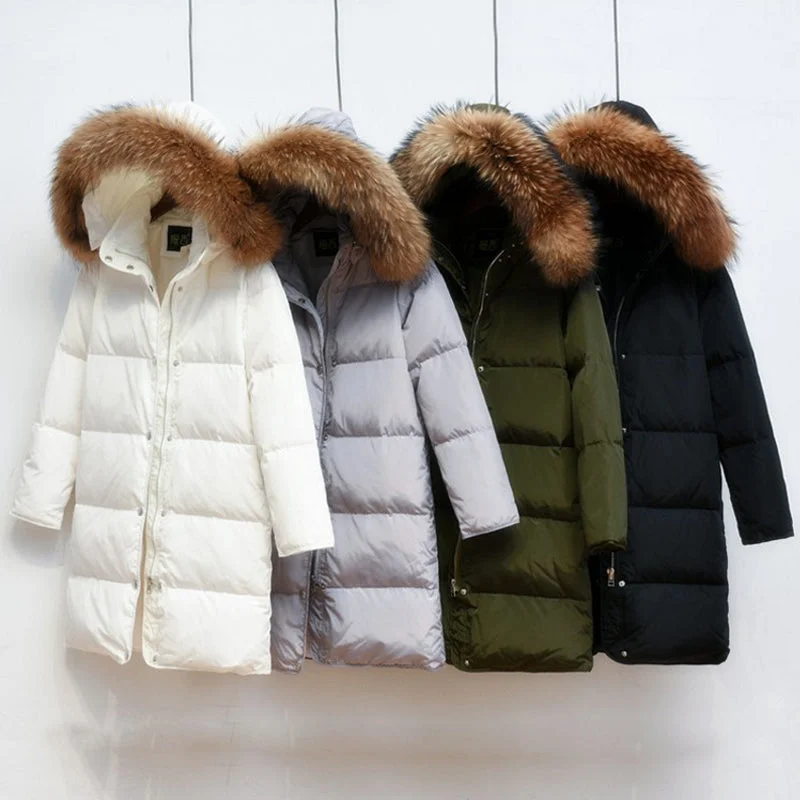 Lace-Up Jackets90% White Duck Down Jacket 2018 Female Parkas For Winter Jacket Women Long Thick Parka 100% Natural Raccoon Fur Collar Hood Coat