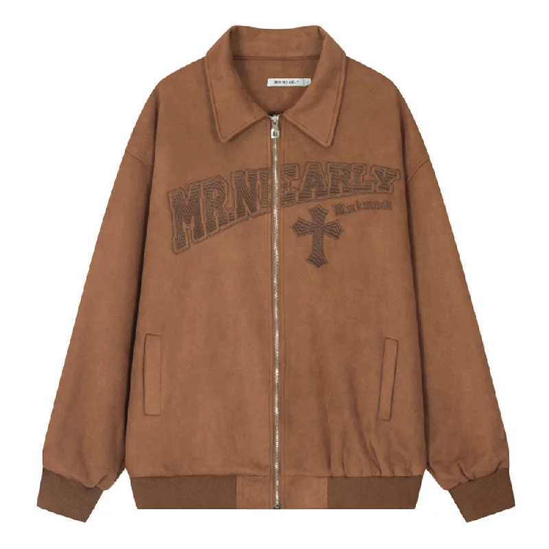 Track JacketsCross Embroidered Suede Lapel Jacket