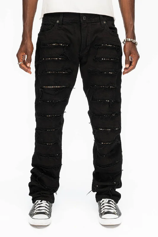 Travel JacketsROBIN'S VINTAGE EDITION JEANS WITH CRYSTALS IN DESTROY PURE BLACK