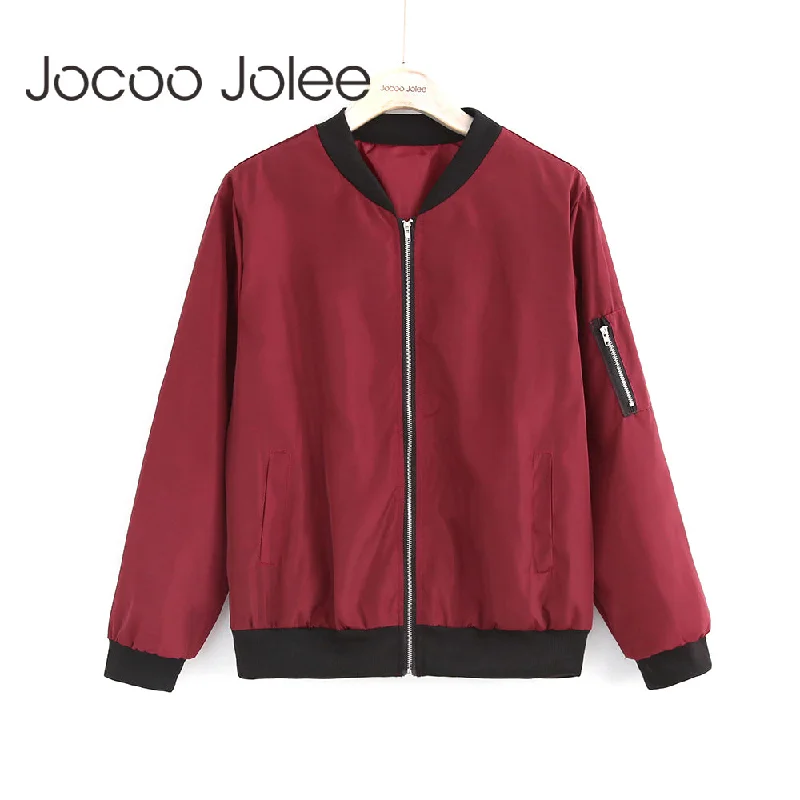 Flannel JacketsJocoo Jolee Fashion Bomber Jacket Women Long Sleeve Basic Coats Casual Windbreaker Thin Slim Outerwear Short Jackets 2018