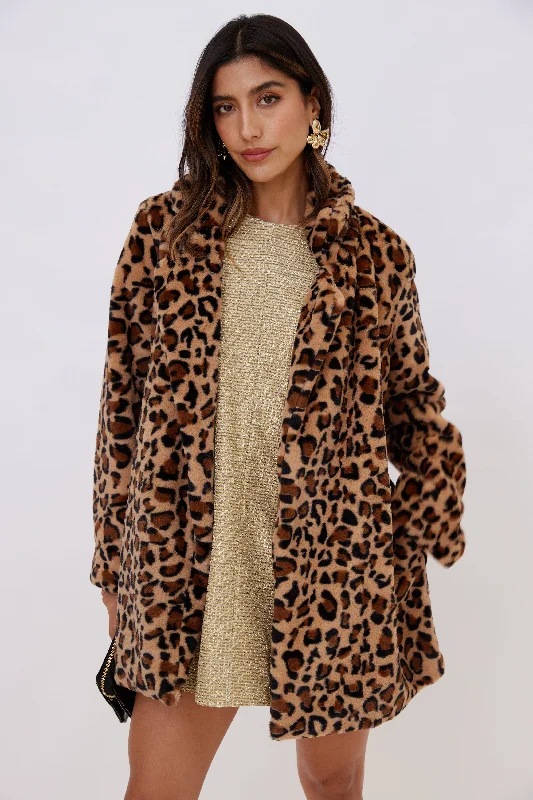 Beaded JacketsKendall Faux Fur Cheetah Long Coat