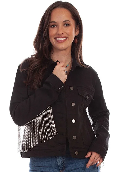 Statement JacketsLADIES DENIM JACKET W/RINESTONE FRINGE