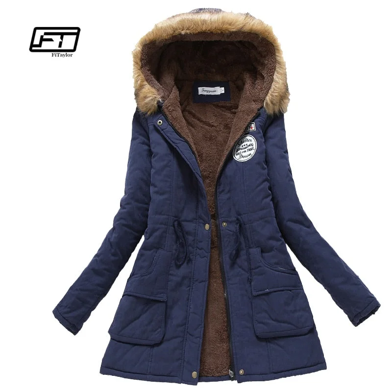 Ribbed Cuff Jacketsnew winter military coats women cotton wadded hooded jacket medium-long casual parka thickness plus size XXXL quilt snow outwear