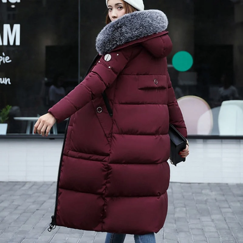 Rainproof JacketsNew Women Winter Elegant Long Down Coat 2017 Fashion Female Duck Parkas Thick Warm Big Fur Collar Down Jacket Slim Plus Size