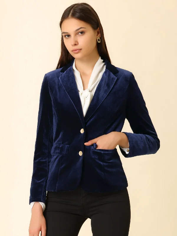 Field JacketsNotched Lapel Vintage Office Button Front Velvet Blazer