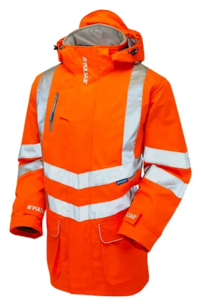 Streetwear JacketsPULSAR Rail HI Viz Unlined Waterproof Storm Coat Orange Hi Vis Workwear PR499