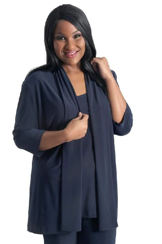 Asymmetrical JacketsVikki Vi Jersey Navy 3/4 Sleeve Kimono Jacket