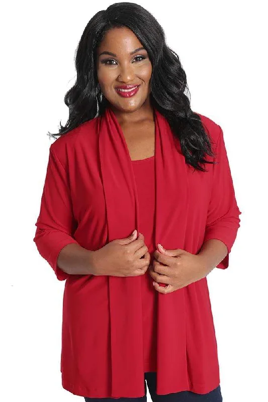 Varsity JacketsVikki Vi Jersey Red 3/4 Sleeve Kimono Jacket