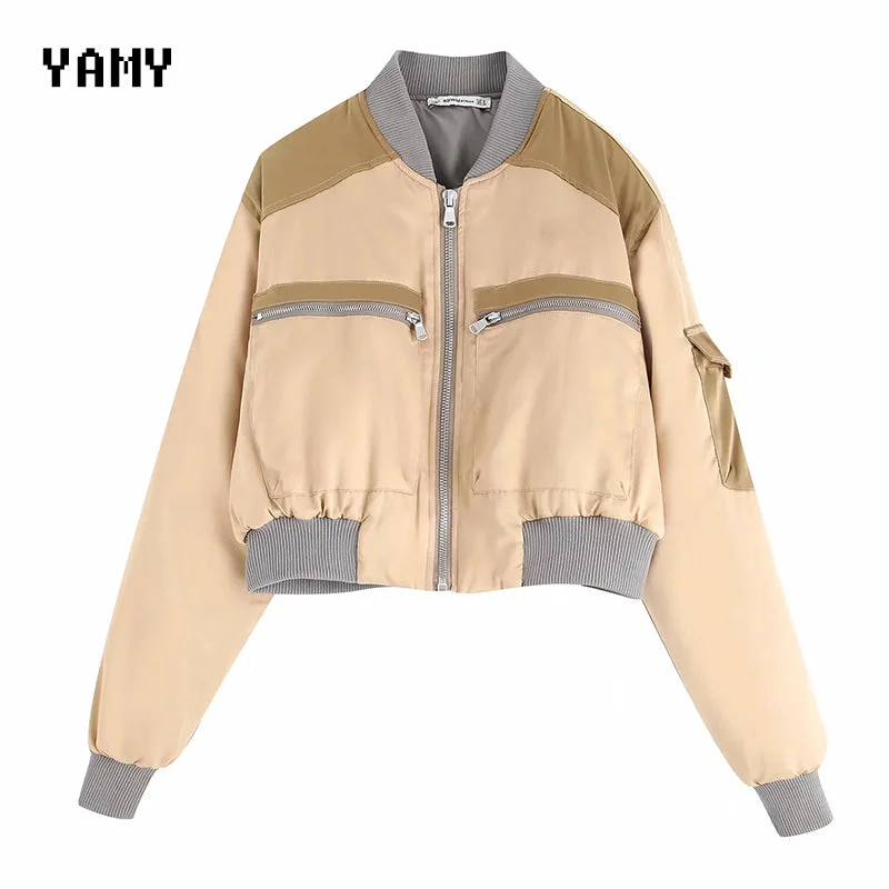 Lace-Up JacketsWomens Winter vintage Bomber Jacket zora vicky loose satin Baseball Jacket za Coat Streetwear casual Outwear chaqueta mujer 2019