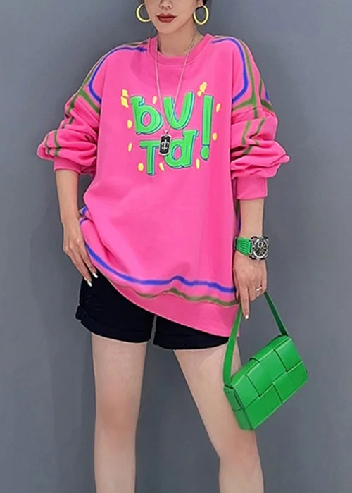 Sheer HoodiesCasual Pink O Neck Letter Printing Patchwork Cotton Sweatshirt Fall