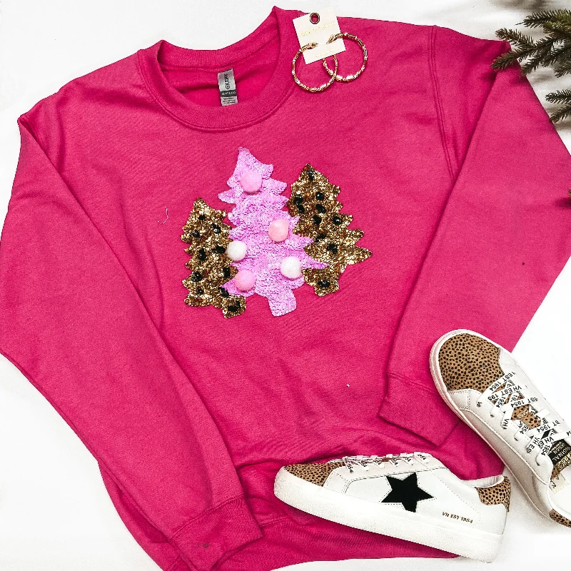 Fleece SweatshirtsAll I Want For Christmas Sequin Christmas Tree Graphic Sweatshirt in Pink