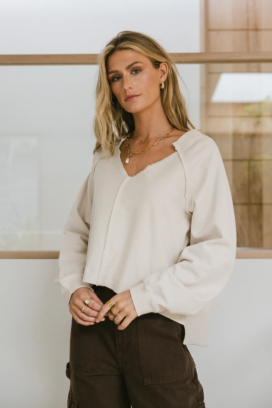 Workout SweatshirtsExposed Seam Sweatshirt in Natural