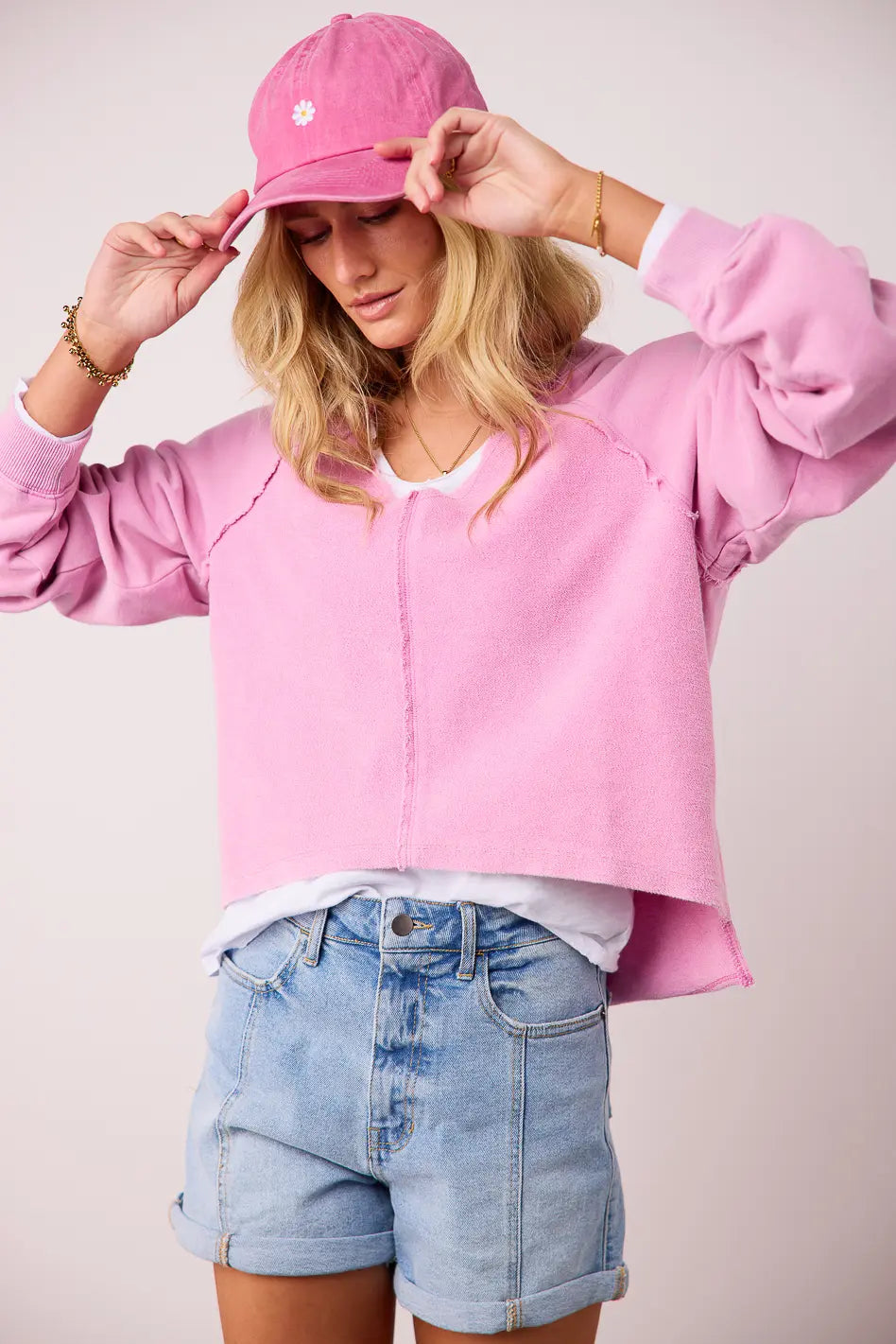 Performance HoodiesExposed Seam Sweatshirt in Pink