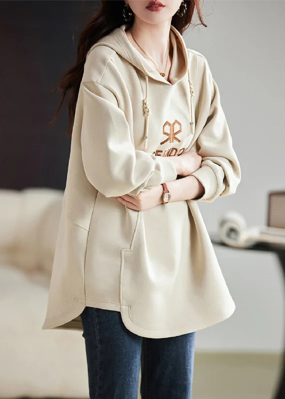 Performance HoodiesFashion Apricot Embroideried Cotton Sweatshirts Top Spring