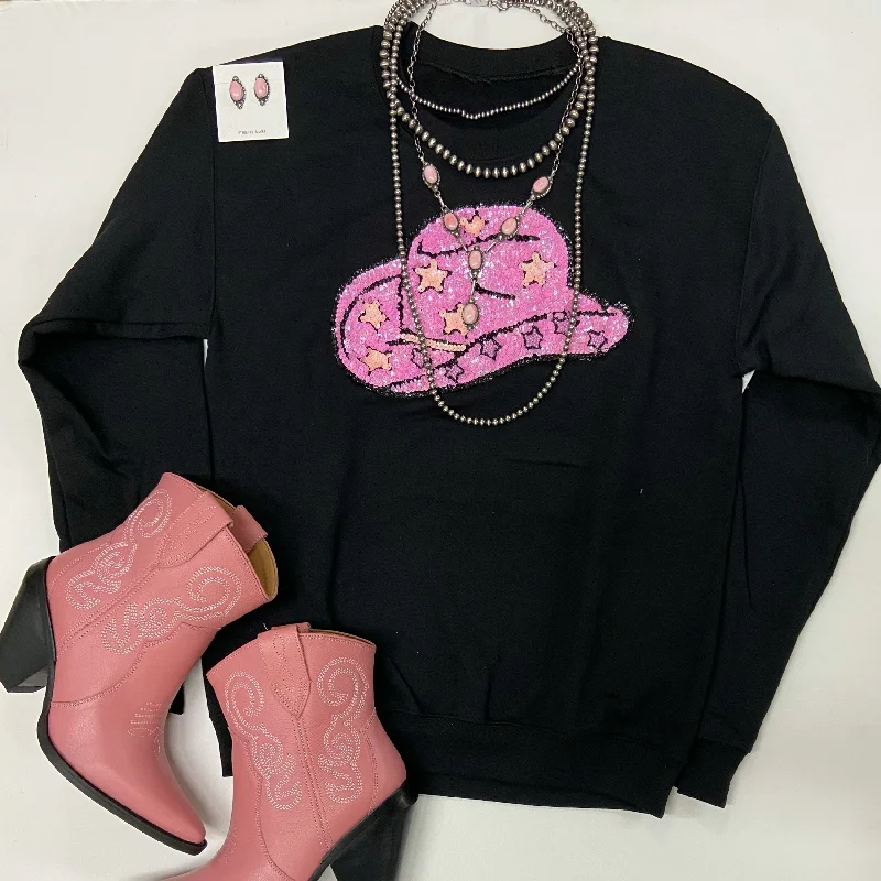 Embroidered SweatshirtsAll Hat And Some Cowgirl Sequin Patch Graphic Sweatshirt in Black