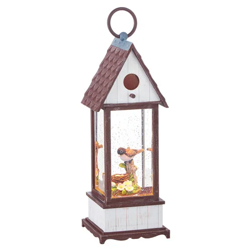 Glitter Light Up Water Lantern with Bird Nest 11.75"