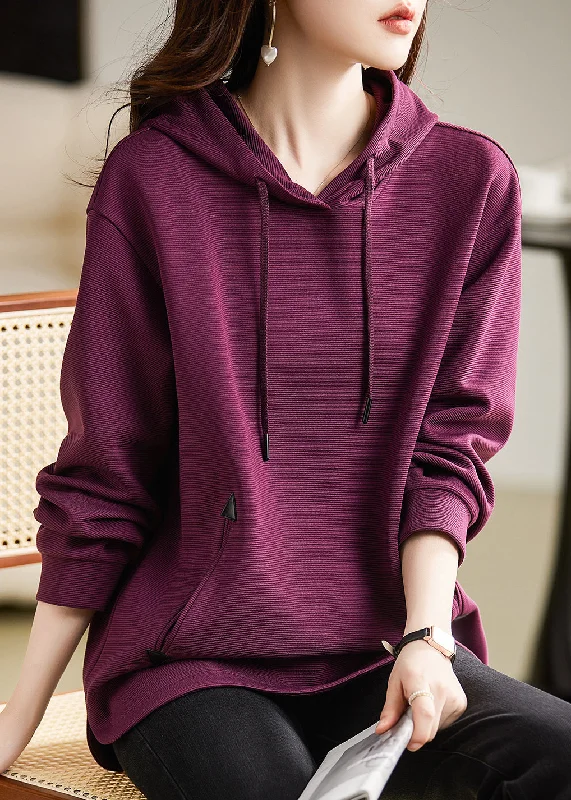 Patchwork SweatshirtsHandmade Purple Hooded Cotton Loose Sweatshirts Top Spring