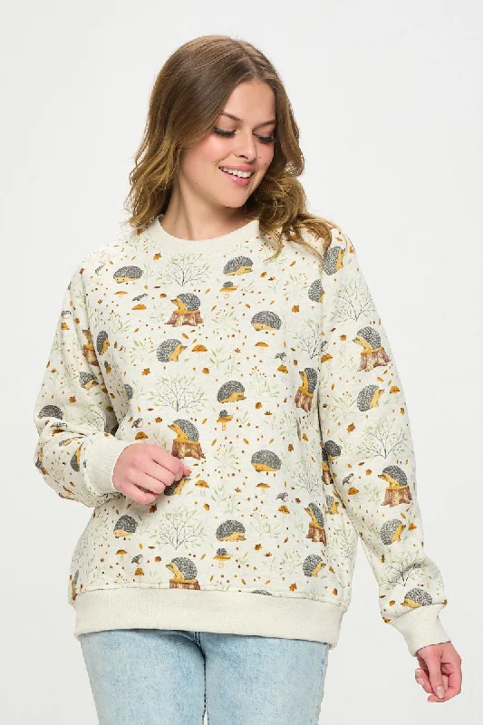 Festival SweatshirtsHedgehog Mushroom Print Sweatshirt