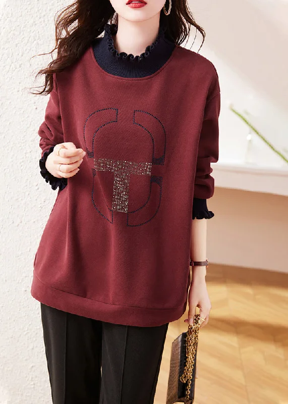 Fleece SweatshirtsLoose Mulberry Ruffled Warm Fleece Sweatshirts Top Winter