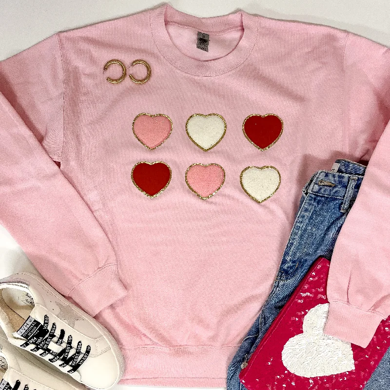 Reversible HoodiesLots Of Love Chenille Heart Graphic Sweatshirt with Long Sleeves in Light Pink