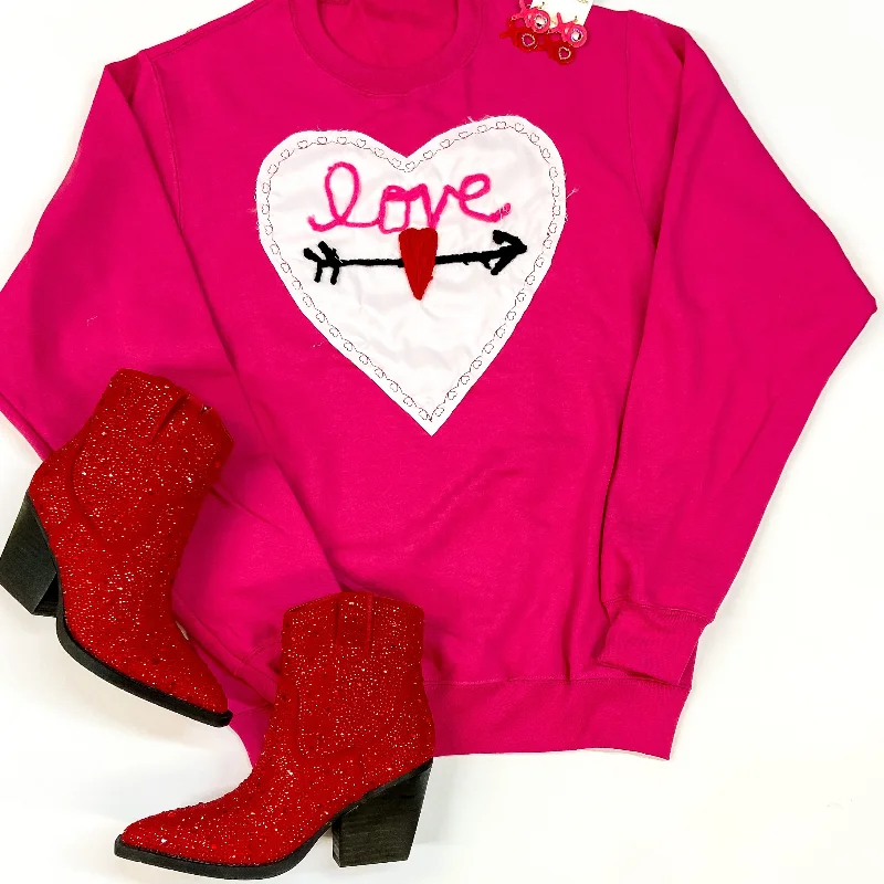 Colorblock HoodiesLove Patch Heart long Sleeve Graphic Sweatshirt in Hot Pink