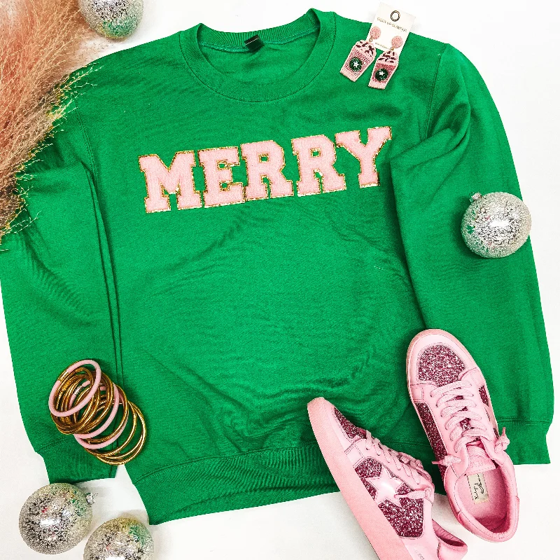 Thermal HoodiesMerry Chenille Letter Graphic Sweatshirt with Long Sleeves in Green