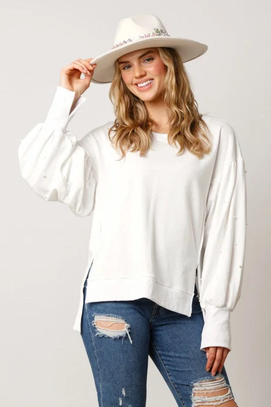 Leather-Paneled SweatshirtsPearl Darling Off White Sweatshirt