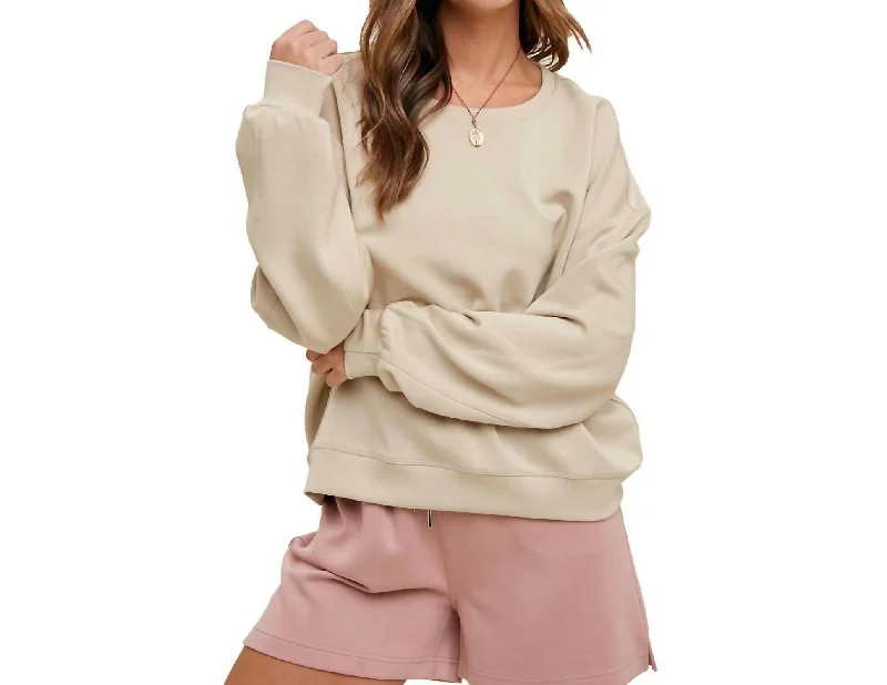 Leather-Paneled SweatshirtsRelaxed Sweatshirt In Macadamia