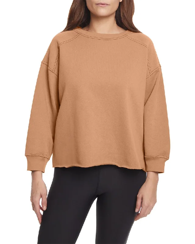 Bamboo Fiber SweatshirtsSage Collective Contrast Stitch 3/4-Sleeve Sweatshirt