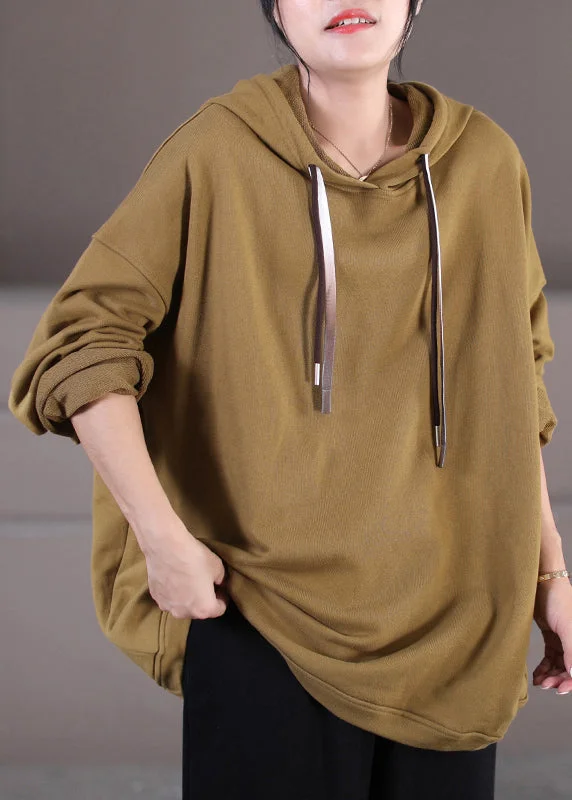 Fringed HoodiesStylish Khaki Patchwork Drawstring Hooded Sweatshirt Long Sleeve