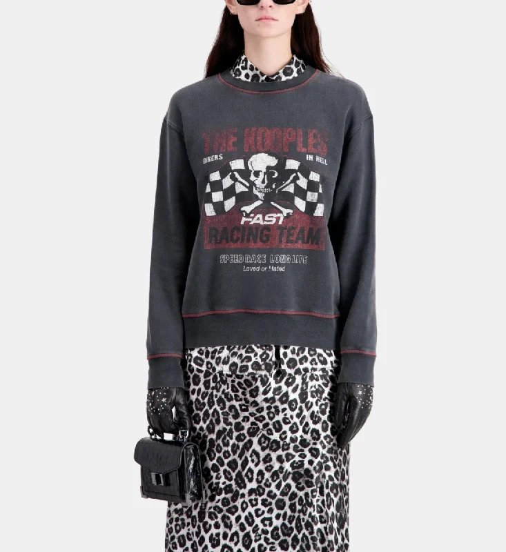 Cropped SweatshirtsWomen's Sweatshirt With Racing Skull Serigraphy