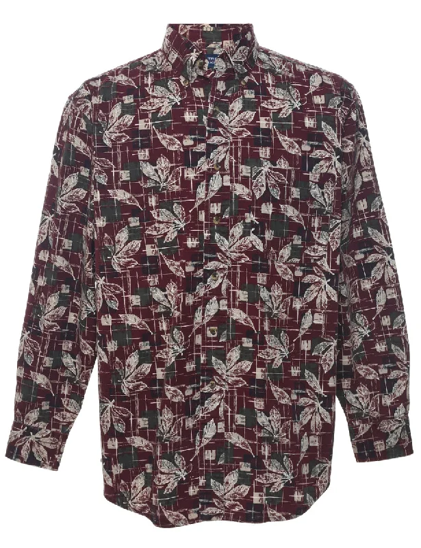 Leather-Paneled T-ShirtsLeafy Print Hawaiian Shirt - M