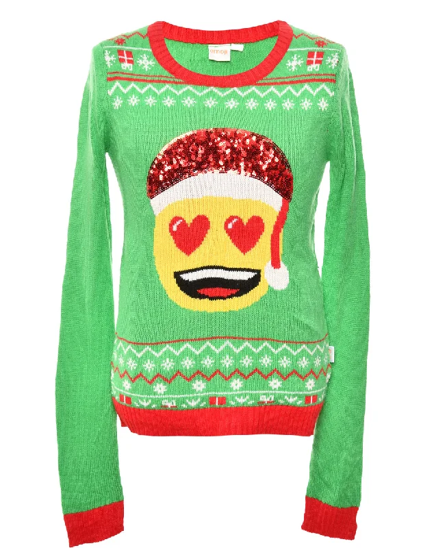 Slim Fit T-ShirtsLight Green Christmas Jumper - S