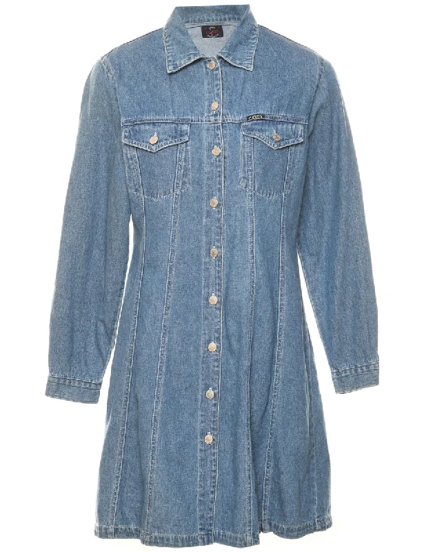 Gym T-ShirtsLight Wash Long-Sleeved Denim Dress - L